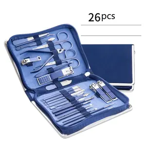 26pcs Stainless Steel Professional Nail Clippers Pedicure Set with Leather Storage Case Portable Grooming Kit for Travel or Home
