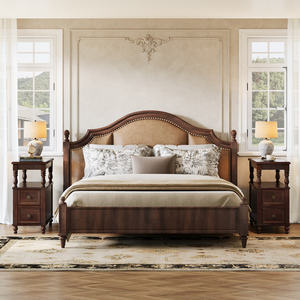 Table de chevet en bois massif avec 2 tiroirs, table de chevet moderne du milieu du siècle avec étagère ouverte, table de chevet vintage pour chambre à coucher - Product Image 3