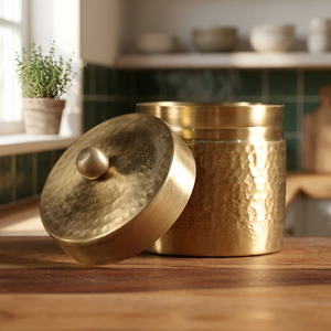 Boîte à épices en laiton artisanale avec couvercle, pot de rangement alimentaire rond en métal, design classique, 1 couche - Product Image 2
