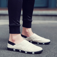 Chaussures d'été en lin pour hommes Slip on Sneakers Classic Flats Loafers Casual Black Shoes for Men