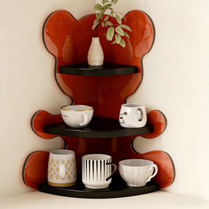 Portabicchieri in Legno a Forma di Orso, Organizzatore a Tre Livelli, Mensola Angolare per Scrivania, Porta Tazze da Caffè e Tè - Product Image 1