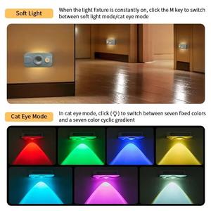 Veilleuse RGB rechargeable avec capteur de mouvement, lumière LED latérale effet œil de chat, lampe de placard sans fil, applique murale pour chambre, escalier, couloir - Product Image 5