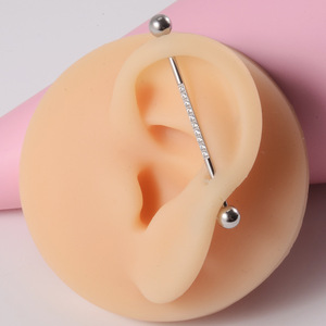 Boucles d'oreilles en acier inoxydable 14G pour femmes, bijoux de Cartilage de barre droite, Piercing d'haltère industriel pavé CZ - Product Image 4