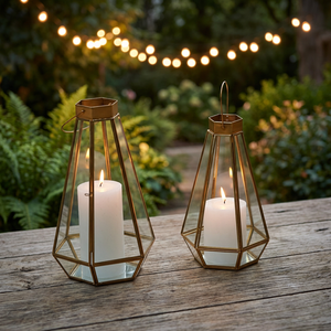 Hexagon Metal <b>Lantern</b> <b>Candle</b> <b>Holders</b> With Antique Finish For Home Decoration Weddings - Product Image 2