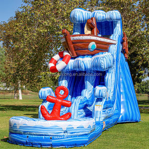 Grand toboggan aquatique gonflable commercial à thème bateau pirate, pour usage extérieur, adapté aux eaux sèches et humides, avec piscine amovible intégrée, pour enfants et adultes - Product Image 2