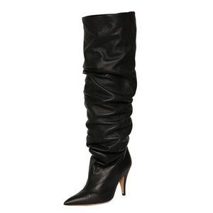 Bottes hautes plissées à talon aiguille, grande taille 46, coupe large et confortable, à bout pointu, pour femme - Product Image 3
