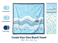 Personalized Custom High-quality 100% Cotton Printed Eco-friendly Water-absorbent Sand-proof Multi-functional Beach Towel
