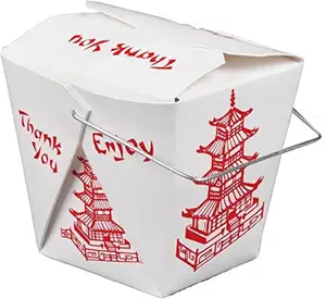 white customized logo kraft take away chinese noodle take out packaging noodle box with handle