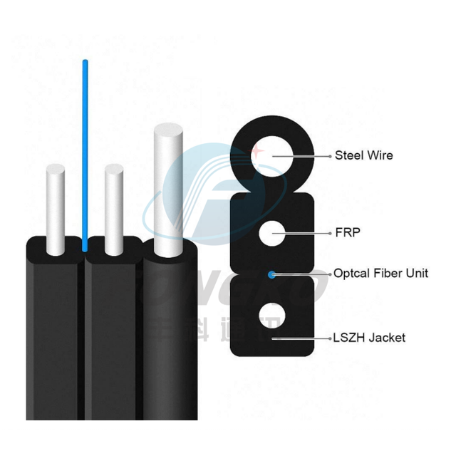 Outdoor FTTH 2*5mm Fiber Optic Drop Cable 1 Core G.657A1 FRP  Flat Optical Cable