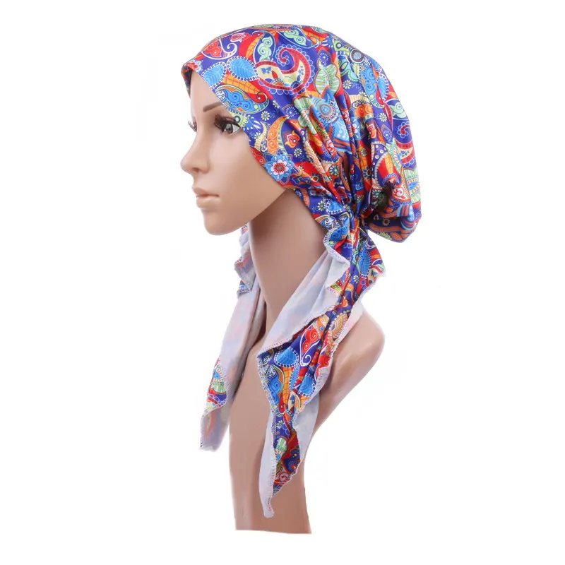 New Fashion Printed Curved Floral Turban Hijab Cap Muslim Headscarf Headwear Bandana Tichel for Cancer Ladies Head Scarves