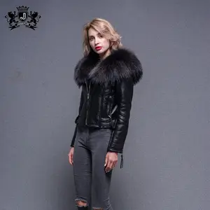 New Brand Pure big raccoon Coat luxury fashion real Women Leather Jacket