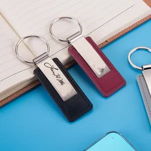 Promotional Gift Custom Embossed Logo Laser Engraving Car Keychain Keyring Pu Leather Keychain Metal Leather Keychain