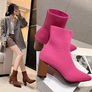 Stivali da Neve Elasticizzati 2024 Nuovi con Zip e Tacco Autunno Inverno Stivaletti a Punta Elasticizzati per Donna Tomaia in Finta Pelle Scamosciata - Product Image 5