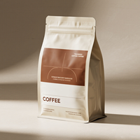 Sac de café à fond plat de marque à impression personnalisée sac marron à huit joints latéraux haut de gamme avec zip-lock pour les grains de café