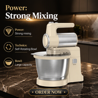 Batteur sur socle électrique classique en acier inoxydable, 5 vitesses, 300 W, avec bol mélangeur de 3,5 L et accessoires inclus pour la cuisine domestique
