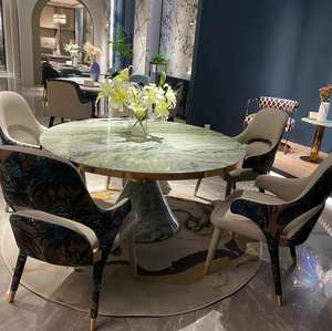 Muebles de Comedor Nuevos de 2022, Mesa de Comedor de Jade Verde Nube, Mesa Redonda de Mármol Verde - Product Image 6