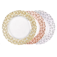 Wholesale Price Colorful Clear Round Rose Gold Rim Glass Charger Plate Dish for Restaurant, Weddings,parties