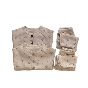 Pyjamas style coréen pour enfant, ensemble 2 pièces, pour bébés, garçons et filles, manches longues, boutons gaufrés, motifs floraux, maison, nouvelle collection - Product Image 2