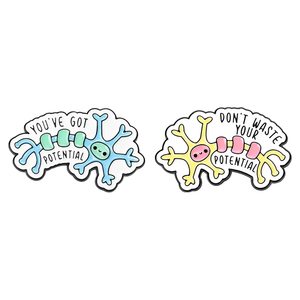 Spille in smalto con motivo 'You've Got Potential' e 'Don't Waste Your Potential', a tema neuroni e scienza, graziose, distintivi da risvolto per abiti, gioielli divertenti, idee regalo - Product Image 1