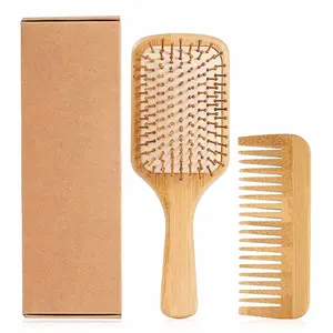Щетка для волос-натуральная деревянная бамбуковая спутанная лопатка щетка и расческа набор экологически чистый для женщин мужчин детей тонкий