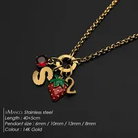 eManco RVS DIY Ketting Y2K Stijl Fruit Letterhanger met Rode Aardbei Initiaal Charm Sieraden Groothandel