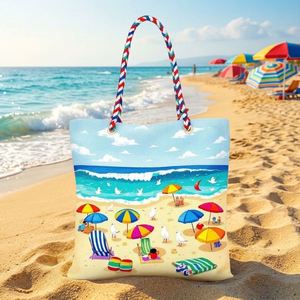 High Quality Fashion Woman's Water Resistant Large Capacity <b>Beach</b> Tote Bag Set Zipper <b>Canvas</b> Polyester Lining All Seasons - Product Image 1