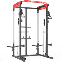 Rack de Sentadillas Power Squat, Gimnasio Multifuncional, Jaula de Potencia con Cable y Accesorio Landmine