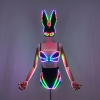 Costume de lapin lumineux et coloré Richshining avec masque de lapin, combinaison robot LED, soutien-gorge lumineux pour femme, idéal pour les bars, les clubs et les spectacles sur scène