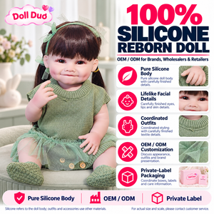 Poupée Duo personnalisée de 18 pouces, entièrement en silicone, bébé reborn, robe en tulle tricotée verte, cheveux en queue de cochon, cadeau de Noël pour enfants - Product Image 1