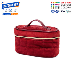 Bolsas de Cosméticos de Lujo Personalizadas con Asa Acolchada, Elegantes Estuches de Maquillaje de Terciopelo Holandés para el Uso Diario y Estancias en Hoteles - Product Image 1