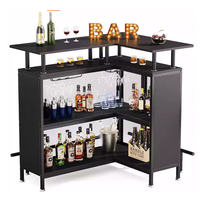 Comptoir de bar de style industriel pour la maison Table haute multifonctionnelle en forme de L avec support en verre et cadre en métal