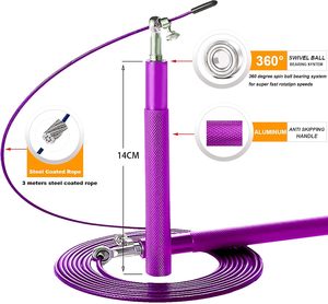 Corde à sauter réglable avec poignée en alliage d'aluminium et câble recouvert de caoutchouc, corde d'exercice - Product Image 5