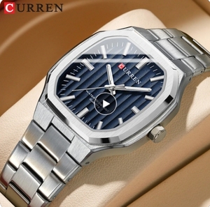 Curren 8458 Orologio da Uomo Quadrato Casual con Bracciale in Acciaio Inossidabile, Orologio da Polso al Quarzo con Lancette Luminose per Uomo - Product Image 1