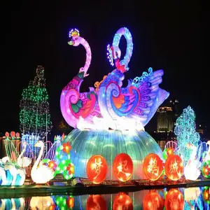 Customized Outdoor Decorations Holiday Lighting Chinese New Year Silk Lanterns With Led Lights For Show