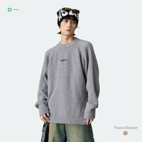 Pull en maille respirant à col rond avec blocs de couleur pour adolescents, doublure polaire intégrée, chaud pour l'hiver, personnalisable avec logo