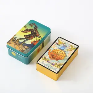 Boîte en métal en étain Party Personal Entertainment Cartes de tarot Gold Edge avec guide papier