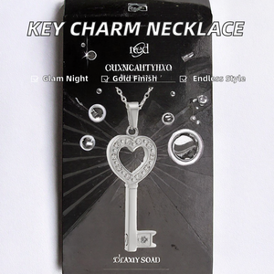 Nouveau collier avec pendentif en forme <span class=keywords><strong>de</strong></span> clé <span class=keywords><strong>du</strong></span> <span class=keywords><strong>Nord</strong></span>, en acier inoxydable plaqué or 18 carats, lien classique, bijoux, infini, zircon coloré, clé des amoureux - Product Image 2