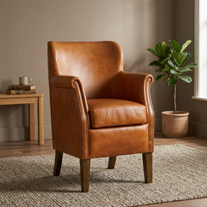 Premium American Arm Chair Genuine Leather Upholstery Strong Wooden Frame Comfortable <b>Seating</b> for Living Room Apartment Outdoor - Product Image 3