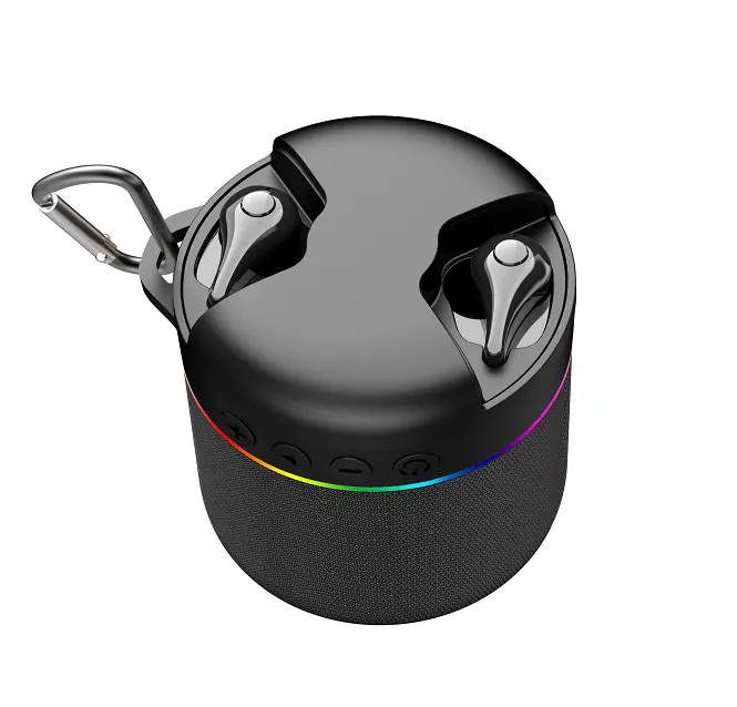 Haut-parleur sans fil 2 en 1 avec écouteurs 3D Bass Sound Portable Mini Earbud BT speaker Earphone TWS avec crochet