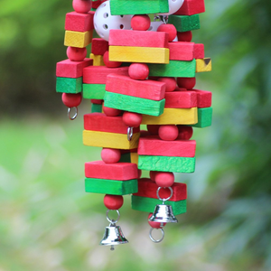Jouets pour oiseaux extra-larges, jouets à mâcher pour perroquets, blocs en bois naturel avec clochettes multicolores pour perroquet gris africain - Product Image 3