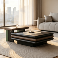 Table basse de rangement en bois moderne, écologique et durable, multi-niveaux, rétractable, carrée, avec tiroir auto-absorbant, de luxe