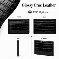 Portefeuille porte-cartes en cuir à motif crocodile noir avec détail de logo doré pour cadeaux d'affaires et accessoires de luxe