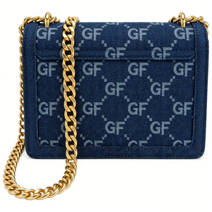 Sac à bandoulière en jean pour femme avec chaîne, sac à rabat, motif lettres tendance, style bandoulière, sac décontracté quotidien pour la vente en gros - Product Image 3