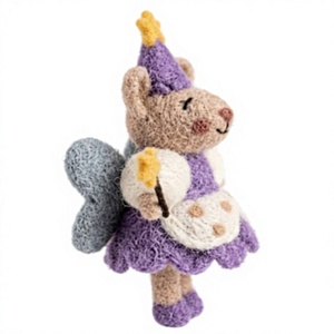 Ornement de souris féerique en feutre de laine écologique fait main, robe violette, décoration de Noël traditionnelle - Product Image 5