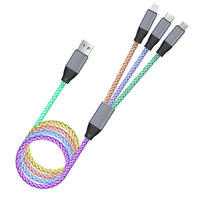 Câble de données multi-têtes USB 3-en-1 en cuivre étamé Type-C Micro USB pour lampe d'ambiance de voiture, lumière magique RVB à dégradé, charge rapide 6A