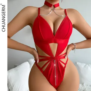 CHUANGERM OEM 2023 Hot Selling Lingerie Sexy Metal Chain Collar Sexy Nightclub Uniform Teddy Sexy Costumes