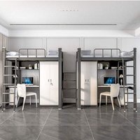 Lit mezzanine en métal gris pleine taille, durable, avec bureau, rangements et escalier pour adultes