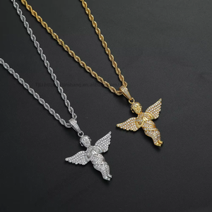 pendant, hip hop jewelry, copper zircon street rap, winged pendant <b>chain</b>. - Product Image 1
