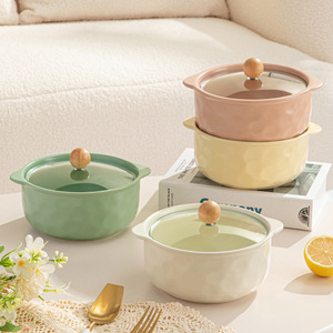 Bol à soupe de nouilles instantanées en céramique de haute qualité, rond, 900 ml, avec couvercle, à double anse, finition mate, pour micro-ondes, en gros - Product Image 2