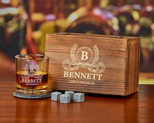 USA Free Shipping Luxury Wood+Glass Chilling <b>Whiskey</b> Rocks & Stones <b>Set</b> with Glasses Gift Box - Product Image 2